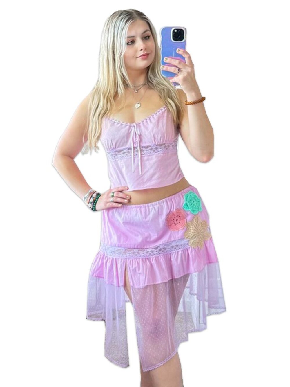 upcycled Victoria's Secret hand-dyed 2-piece set with vintage doilies ♡